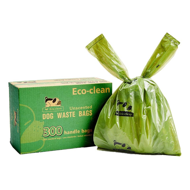 Eco Clean ECO-CLEAN Dog Poop Bags, 300-Count Dog Waste Bags with Easy-Tie Handles, Guaranteed Leak-Proof, Earth-Friendly, Unscented Oxo-biodegradable Pet Poop Bags (Not on Rolls) - Image 1
